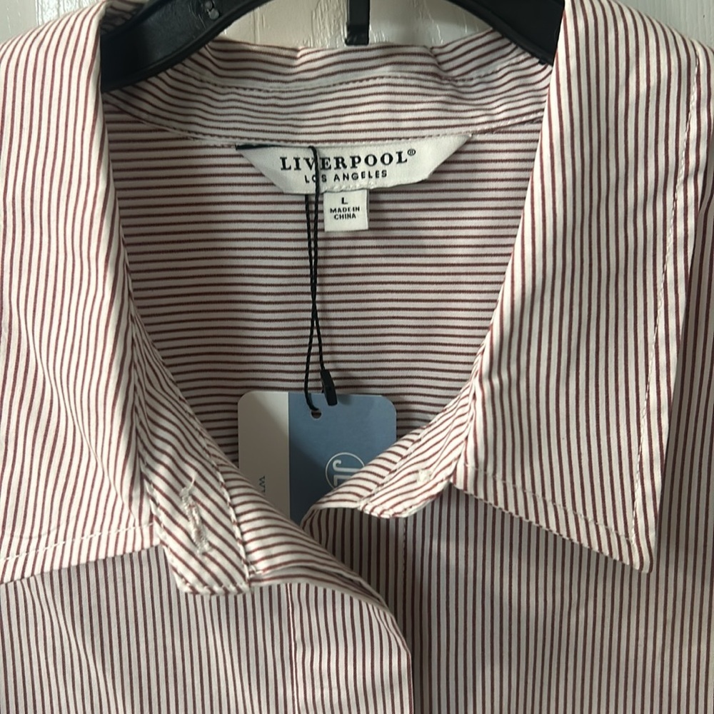 NWT Liverpool Women’s Red and White Striped Oversized Shirt SZ L - Picture 2 of 7